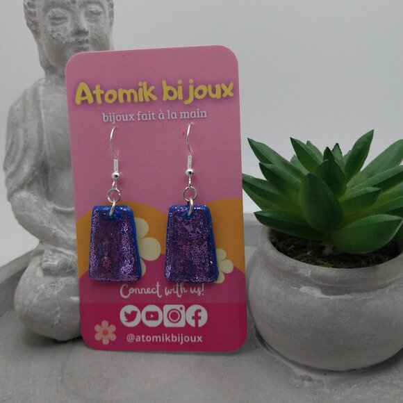Handmade gloss pink polymer clay earrings. Boucles d'oreilles fait à la main - Picture 8 of 9